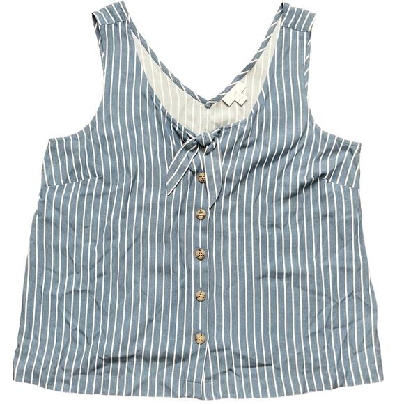 J. Jill Women Medium Blue White Striped Front Tie Button Down Tank Top Blouse - Picture 1 of 8